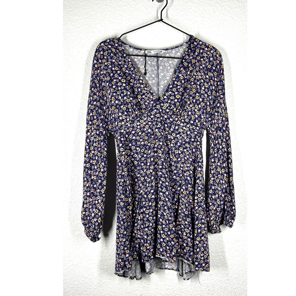 Zara Floral Long Sleeve Dress Skater Purple Size S